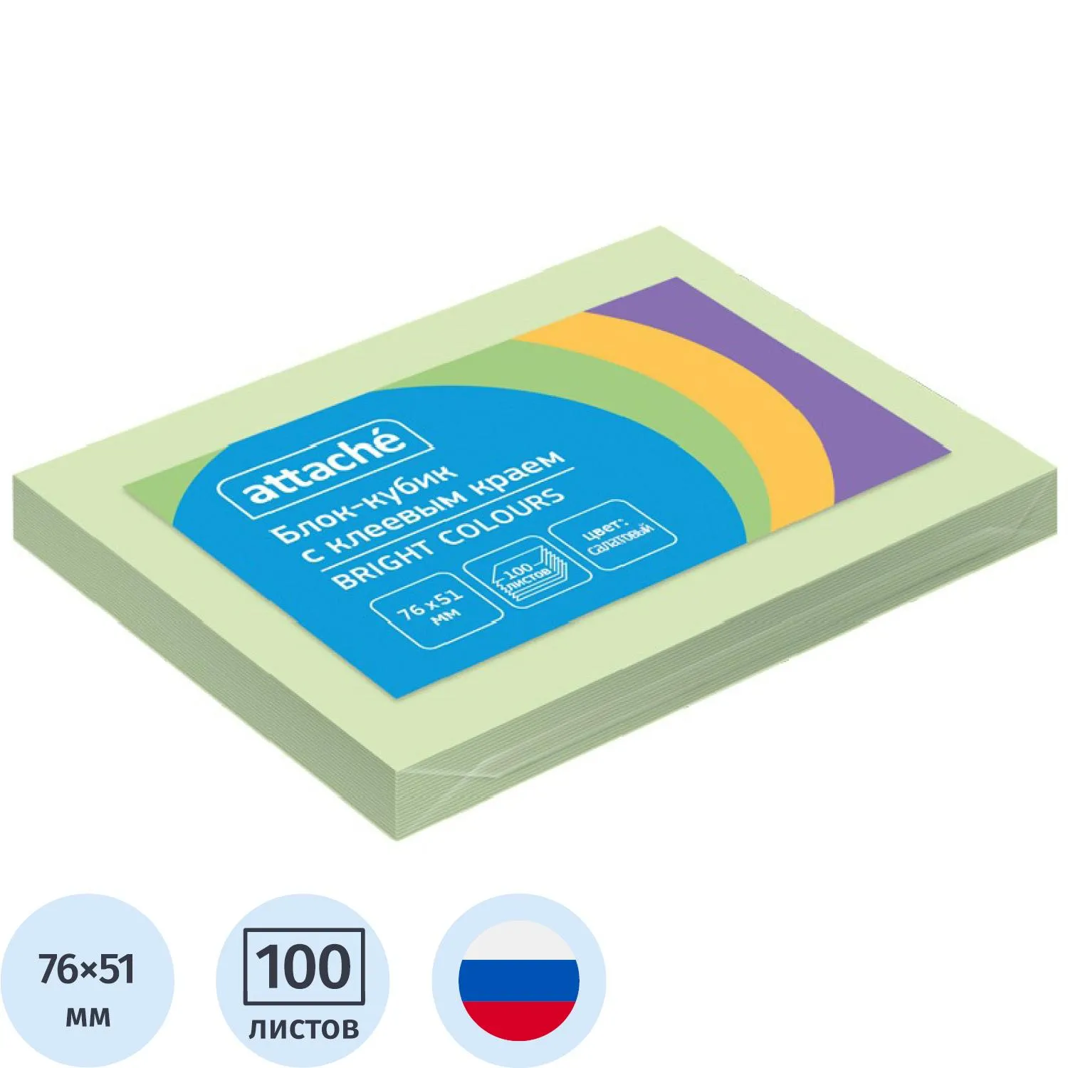 Стикеры ATTACHE Bright colours с клеев.краем 76х51 салатовый 100л, 1495400К