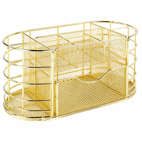 Органайзер для косметики и мелочей металлический 9 секций, MONTE VITA (МОНТЕ ВИТА), 105х218х110 мм, золото, 272475