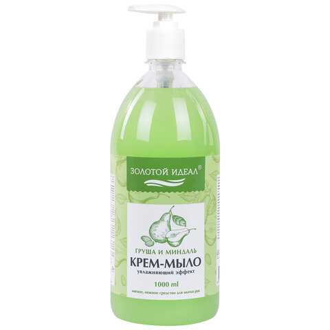 Мыло-крем жидкое 1 л, ЗОЛОТОЙ ИДЕАЛ "Груша и миндаль", дозатор, 609426