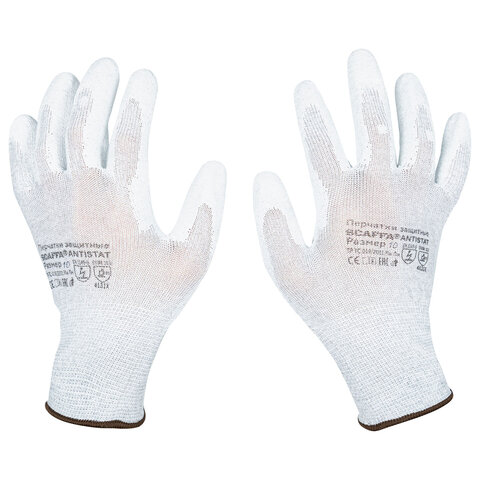 Перчатки антистатические SCAFFA "Antistat", карбоновая нить, полиуретановое покрытие, размер 10, XL (очень большой), 00-00015298
