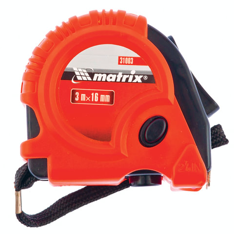 Рулетка измерительная 3 м х 16 мм, MATRIX "Rubber", обрезиненный корпус, 3 механизма фиксации, 31003
