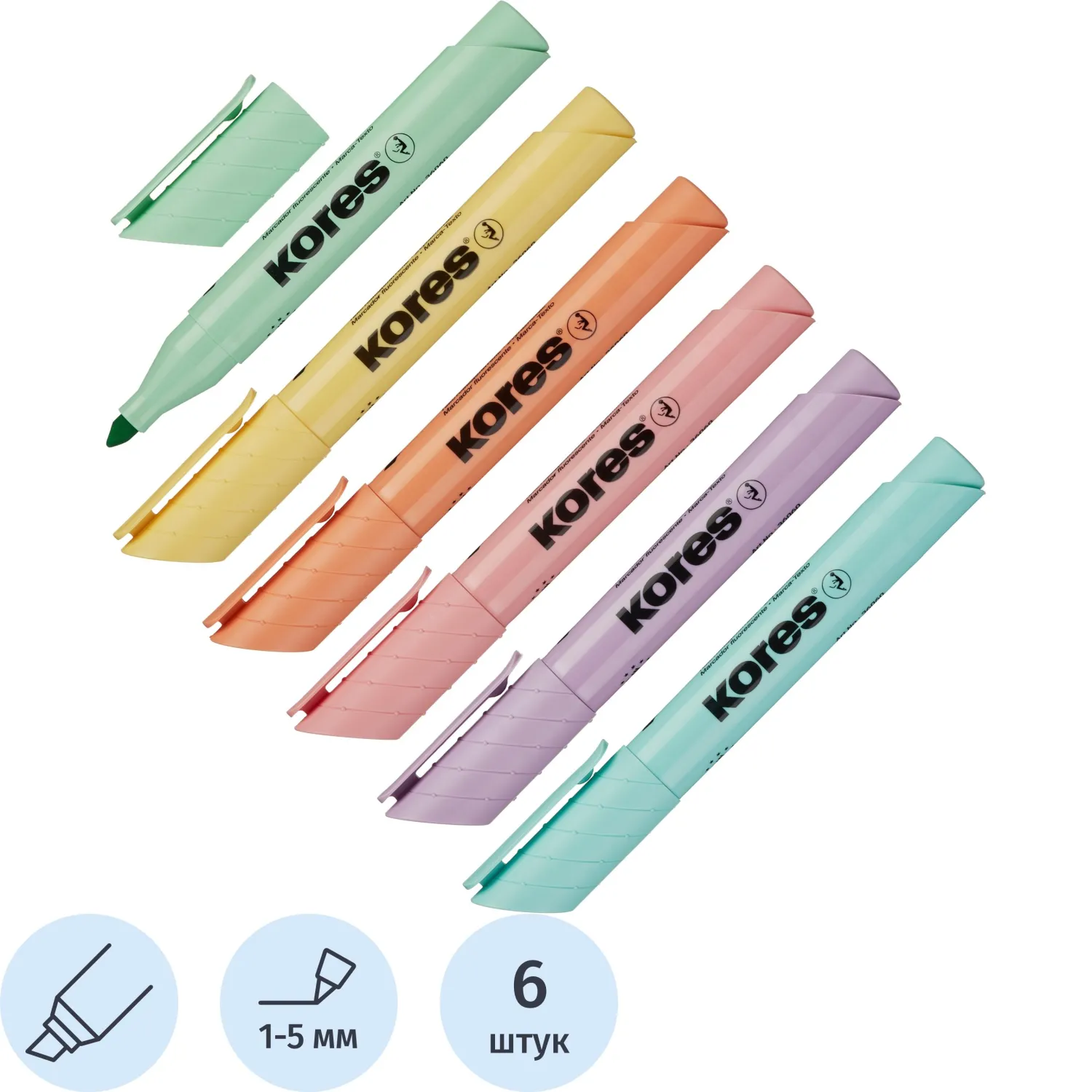 Набор текстовыделителей Kores High Liner Plus пастель 6цв.36060.01, 954122К