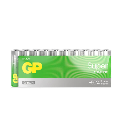 Батарейки КОМПЛЕКТ 20 шт., GP Super G-Tech, AA (LR6,15А), алкалиновые, пальчиковые, 15A-2CRVS20, GP 15A-2CRVS20