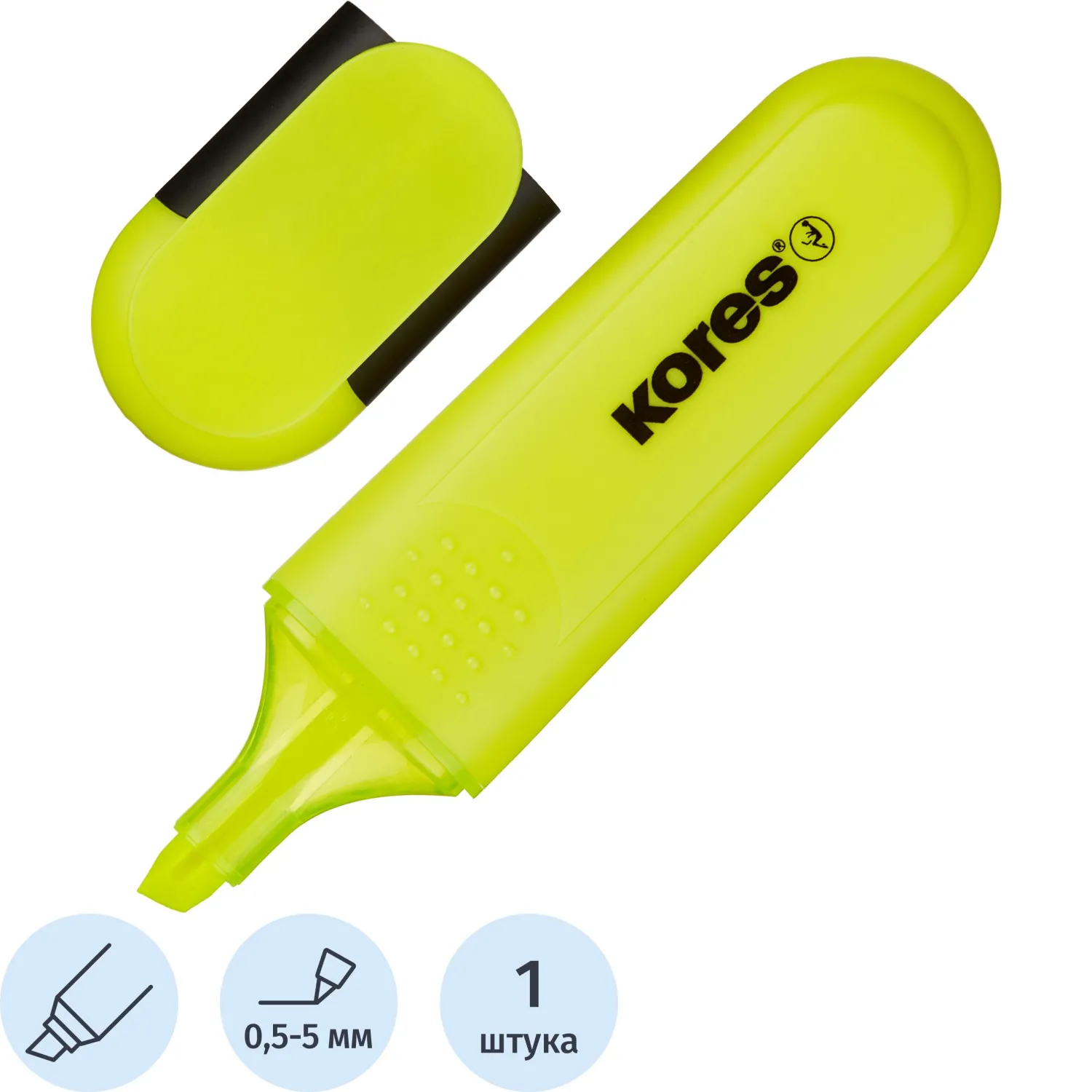 Маркер текстовыделитель Kores BRIGHT LINER PLUS, скош након, 0,5-5 мм, желт, 1315564К