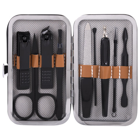 Универсальный набор для маникюра и педикюра 9 в 1 в футляре, MINI, черный карбон, WBZ (ВБЗ), 609490