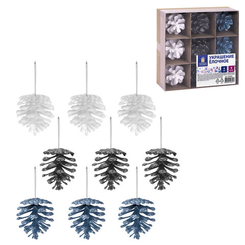 Украшение ёлочное 9 шт., 4 см, "Шишки", пластик, ЗОЛОТАЯ СКАЗКА, 592455
