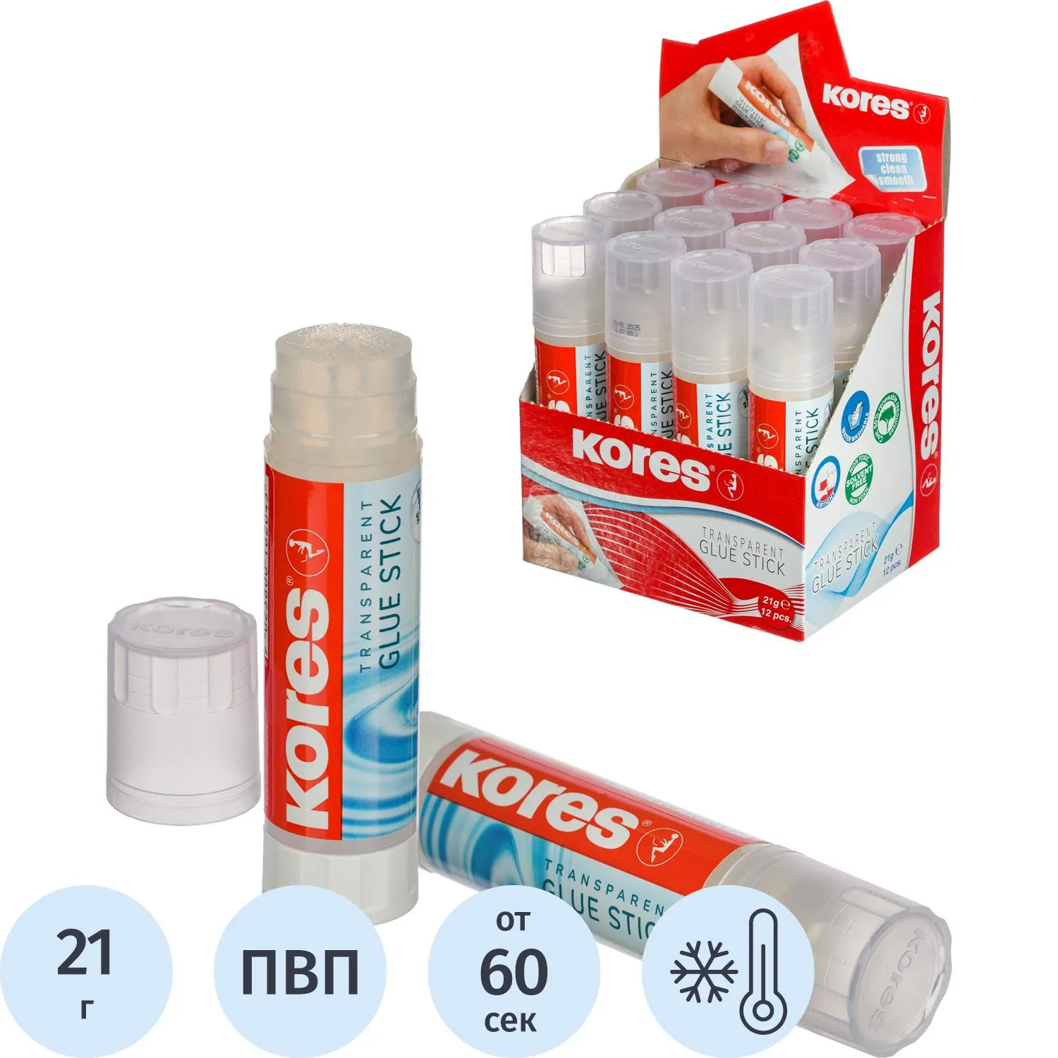 Клей-карандаш KORES 21г прозрачный, 716578К