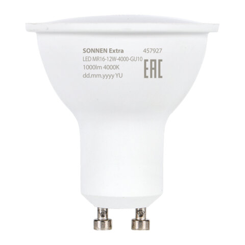 Лампа светодиодная SONNEN EXTRA, 12 (110) Вт, GU10, нейтральный белый, 30000 ч, LED MR16-GU10-12W-4000, 457927