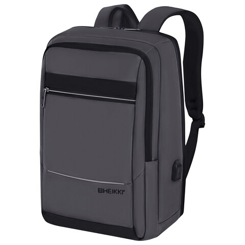 Рюкзак HEIKKI ELECT (ХЕЙКИ) универсальный, отделение для ноутбука, USB-порт, серый, 44х30х16 см, 273863