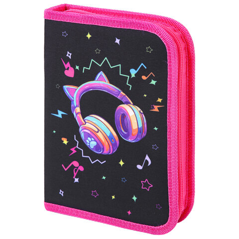 Пенал BRAUBERG с наполнением, 1 отделение, 1 откидная планка, 24 предмета, 21х14 см, "Headphones", 273531