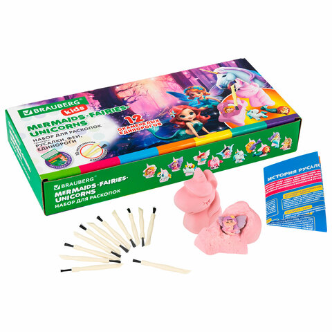 Набор для раскопок "Русалки, феи, единороги", 12 видов, карточки, инструменты, BRAUBERG KIDS, 665130