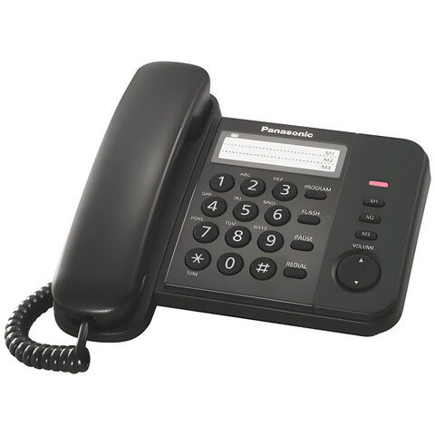 Телефон PANASONIC KX-TS2352RUB, черный, память 3 номера, повторный набор, тональный/импульсный режим, индикатор вызова