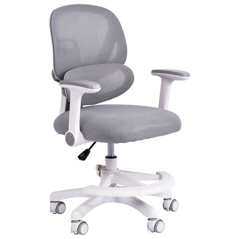 Кресло детское с подставкой для ног BRABIX KIDS MG-220, сетка/ткань TW, серое, 533315