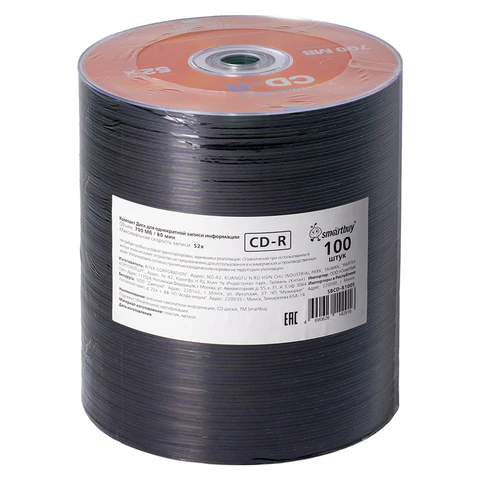 Диски CD-R SMARTBUY, 700 Мб, 52x, Bulk (упаковка на шпиле), КОМПЛЕКТ 100 шт., SBCD-R100S