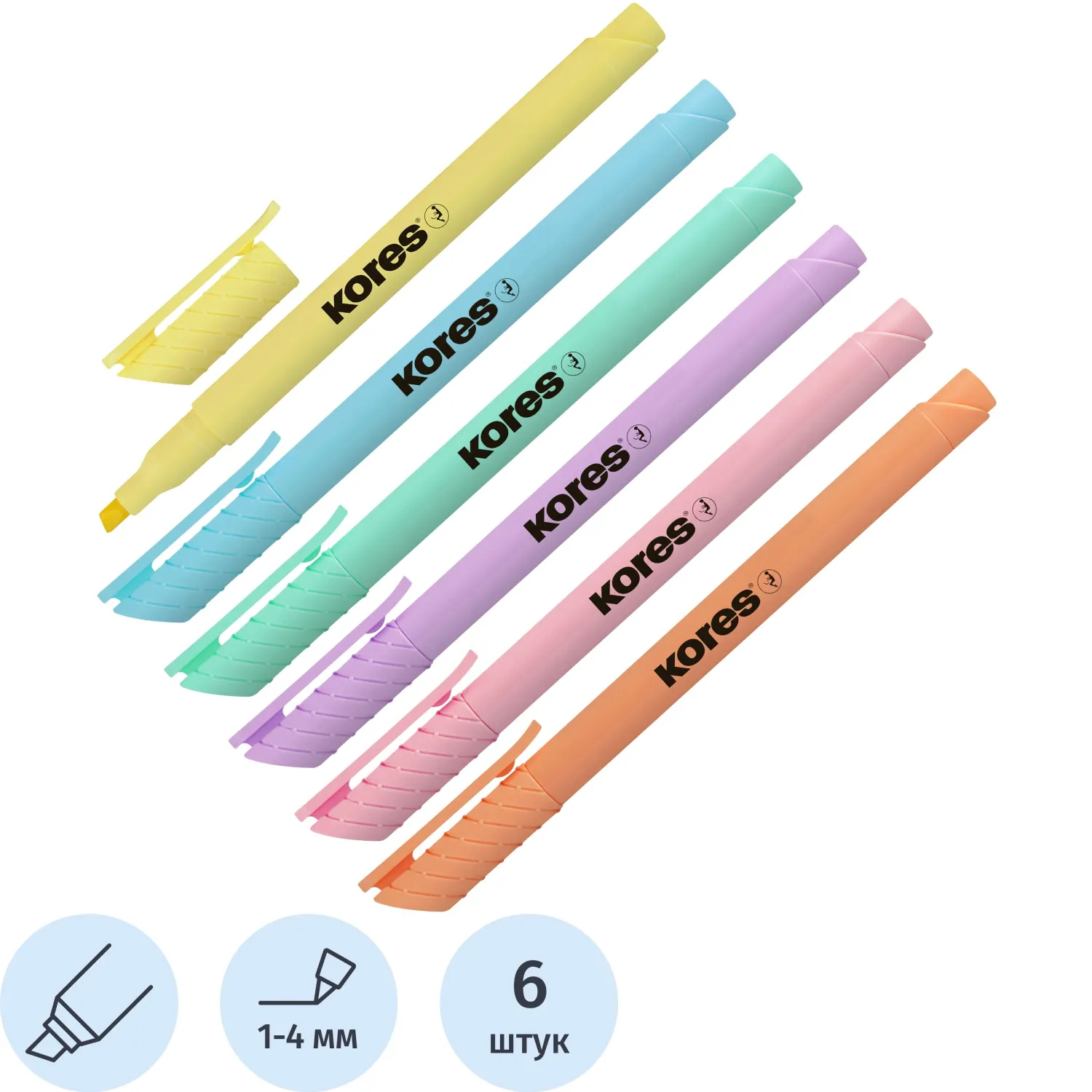Набор текстовыделителей KORESHIGHLINER PASTEL6ц 1-4ммскош нак36246, 1336208К