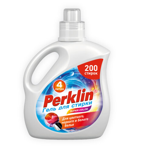Гель для стирки для всех типов тканей, 200 стирок, 4 л, PERKLIN (ПЕРКЛИН) SUPER COLOR, 609779