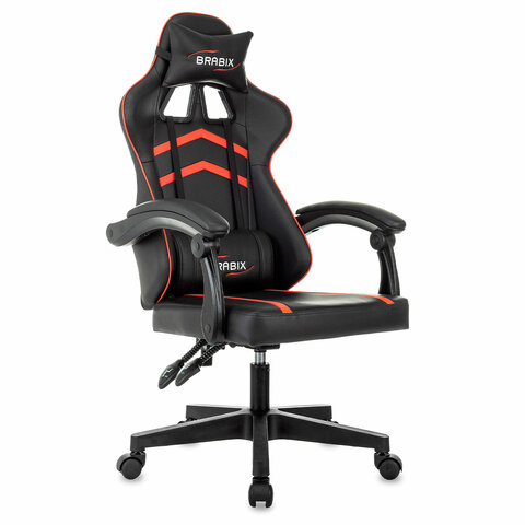 Кресло компьютерное BRABIX "Shooter GM-123", 2 подушки, экокожа, черное/красное, 533190