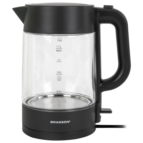 Чайник BRASSON (БРАССОН) KT-727, 1,7 л, 2200 Вт, стекло, графит, подсветка, 455190