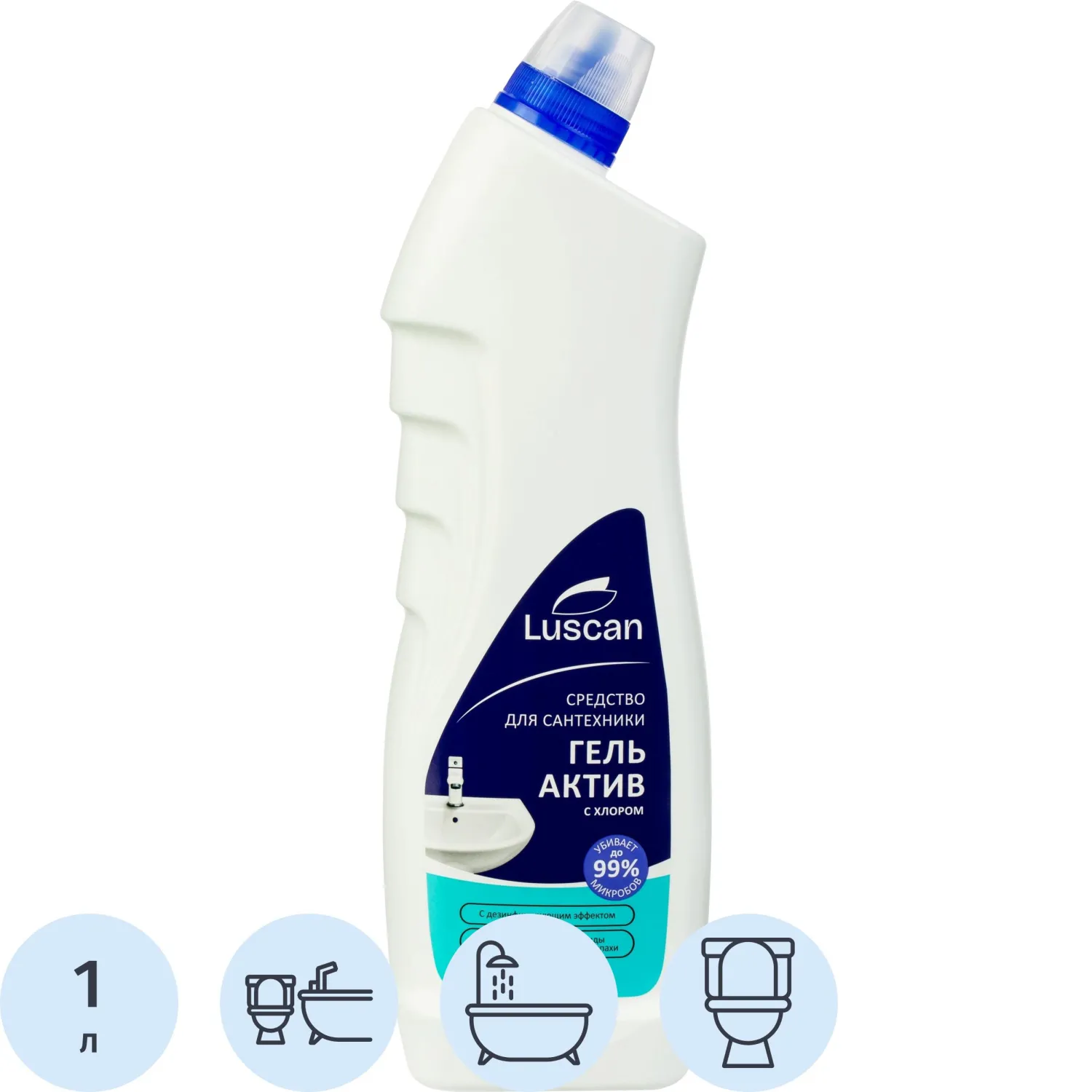 Средство для сантехники Luscan гель Актив с хлором 1 л, Морская свежесть