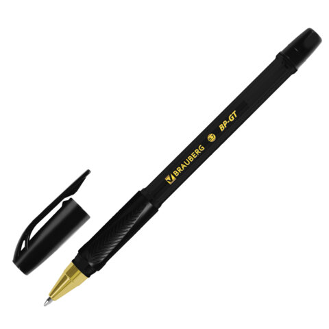 Ручка шариковая BRAUBERG BP-GT GLD BLACK, ЧЕРНАЯ, корпус тонированный, пишущий узел 0,7 мм, линия письма 0,35 мм, 144507