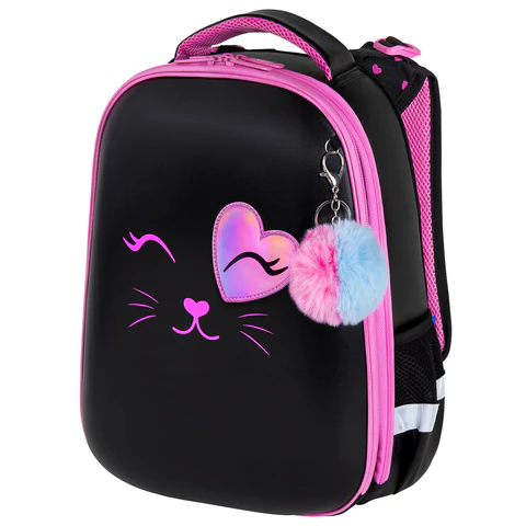 Ранец BRAUBERG SHINY, 2 отделения, с брелком, "Улыбающийся котик", 38х28х14 см, 272040