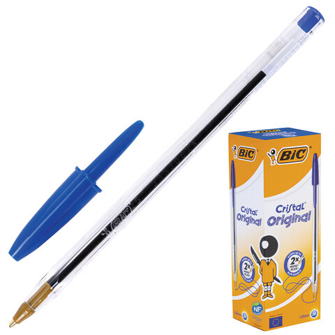 Ручка шариковая BIC "Cristal", СИНЯЯ, корпус прозрачный, узел 1 мм, линия письма 0,32 мм, 847898/528921