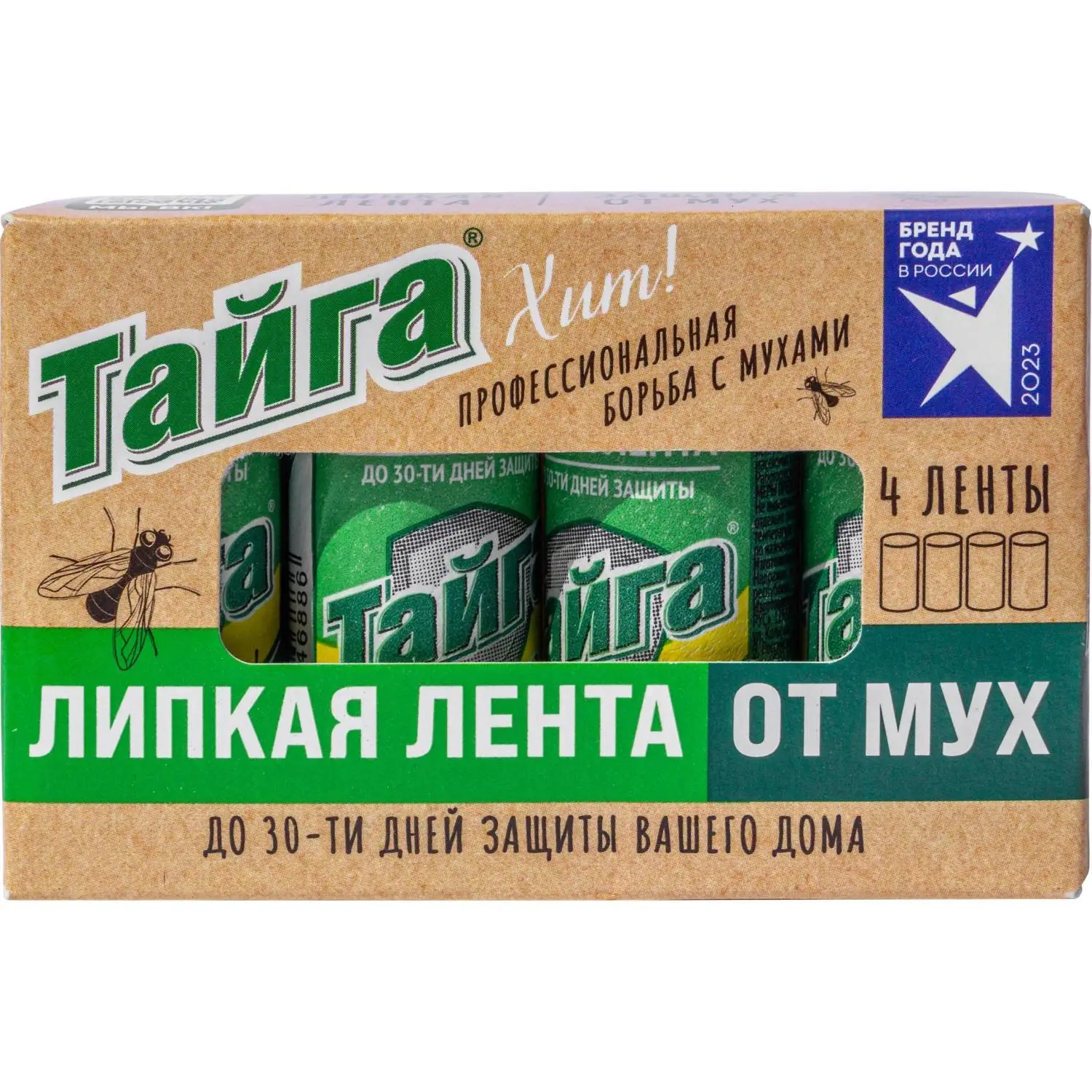 Средство от насекомых Тайга липкая лента от мух в коробочке 4 шт/уп