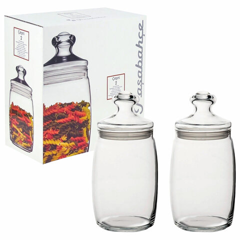 Банка для сыпучих продуктов, с крышкой, КОМПЛЕКТ 2 штуки, 1100 мл, стекло, PASABAHCE "ЧЕШНИ", фирменная подарочная упаковка, 97425