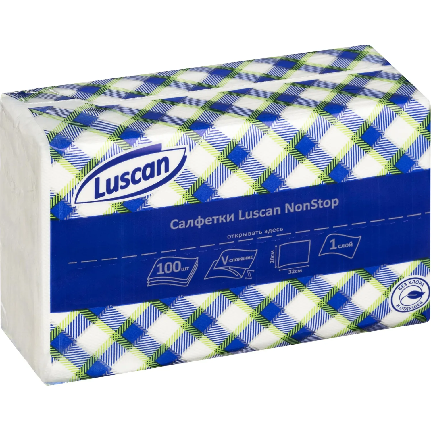 Салфетки бумажные Luscan NonStop 1слбелые цел1/4 слож100л/пач, 785057К