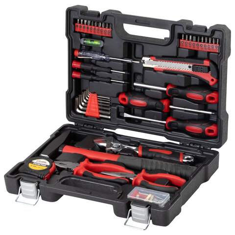 Набор инструментов столярно-слесарный, 84 предмета, пластиковый кейс, ГРАНДМАСТЕР, 671331