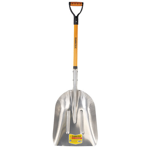 Лопата алюминиевая для снега 37х48 см, ОБЩАЯ ДЛИНА 120 см, черенок стекловолокно, V-ручка, RABBITEX (РАББИТЕКС) "FIBERGLASS", 700486