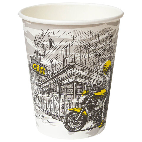 Стакан одноразовый бумажный 250/273мл d-80мм с печатью, ГОРОД, КОМПЛЕКТ 50шт, WELDAY, 702695