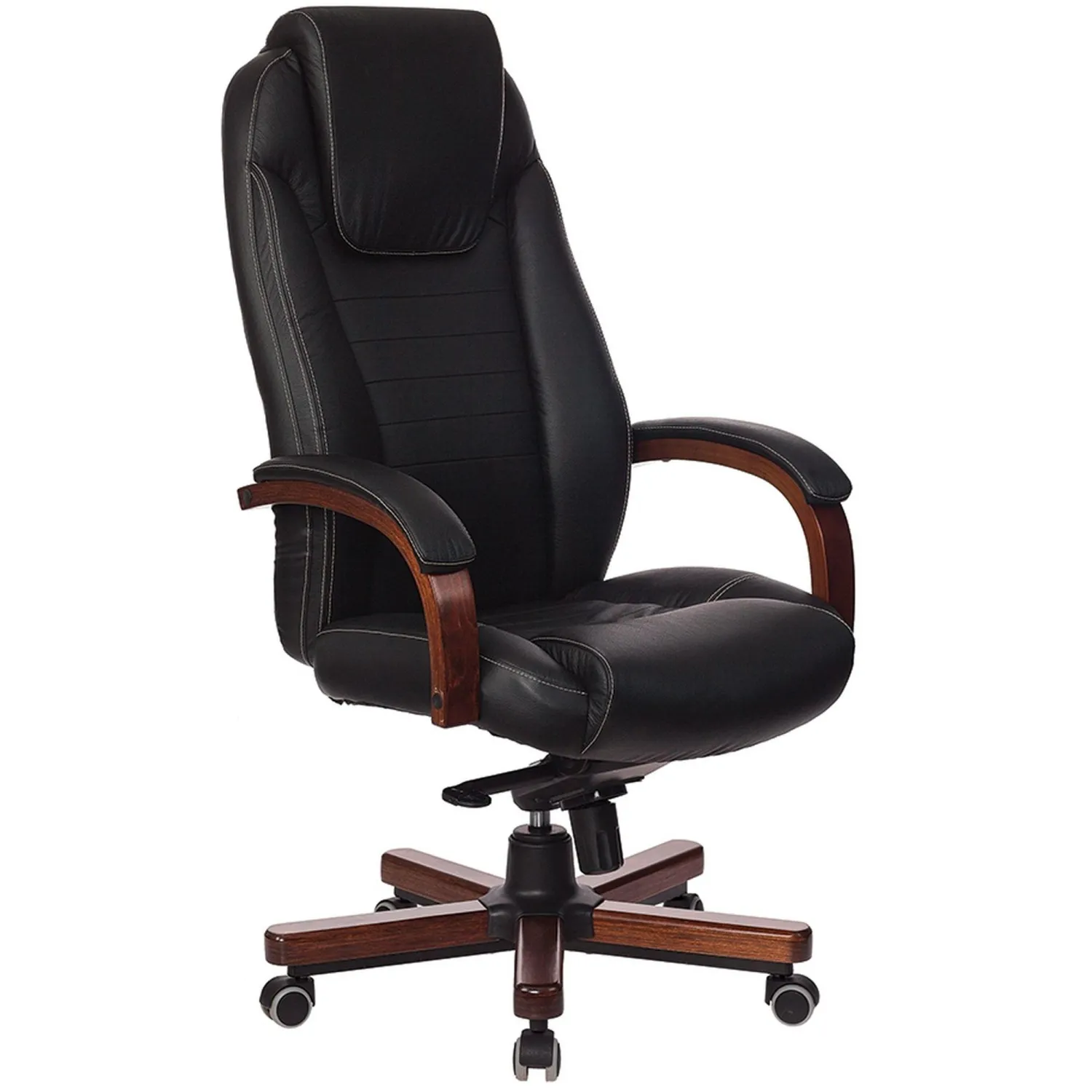 Кресло 1L5_VB_Бюрократ T-9923WALNUT/BLACK кожа черный, дерево