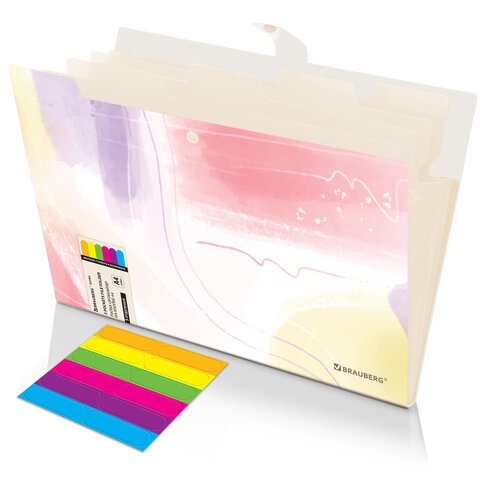 Папка-органайзер на кнопке 5 отделений, BRAUBERG "Extra", А4, пастельные узоры, 274100