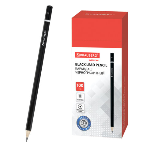 Карандаш чернографитный BRAUBERG, 1 шт., "Touch line", Н, корпус черный, заточенный, 180625
