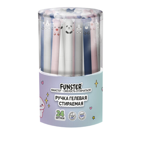 Ручка стираемая гелевая FUNSTER "CUTE ANIMALS", СИНЯЯ, корпус soft-touch ассорти, игольчатый узел 0,5 мм, линия письма 0,35 мм, 144434