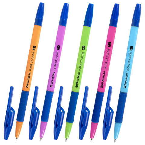 Ручка шариковая с грипом BRAUBERG "ULTRA GT COLOR", СИНЯЯ, корпус ассорти, линия 0,35 мм, 144055