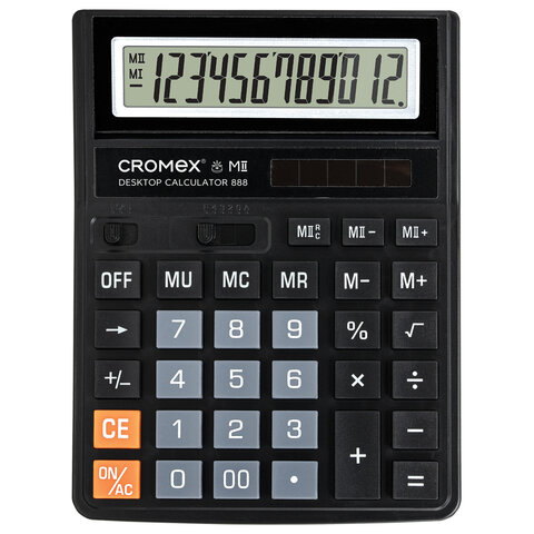 Калькулятор настольный CROMEX (КРОМЕКС) 888 (185x145 мм), 12 разрядов, ЧЕРНЫЙ, 271728