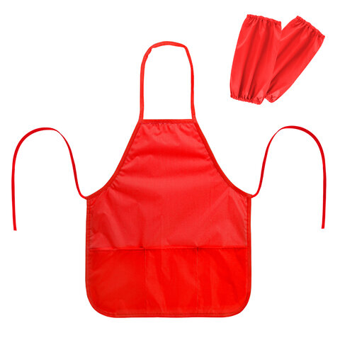 Фартук с нарукавниками для уроков труда ПИФАГОР, 3 кармана, стандартный размер, 44x55 см, красный, 273753