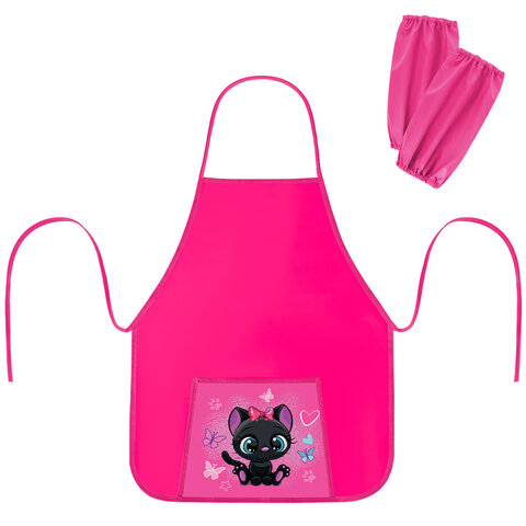 Фартук с нарукавниками для уроков труда ПИФАГОР, 1 карман, 46x54 см, "Black kitten", 273761