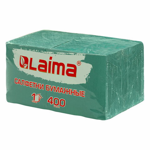 Салфетки бумажные 400 шт., 24х24 см, "Big Pack", зелёные, 100% целлюлоза, LAIMA, 114728
