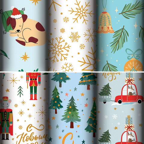 Бумага упаковочная новогодняя С ЭФФЕКТАМИ (1 шт.) "Twinkle", 70х100 см, ассорти, ЗОЛОТАЯ СКАЗКА, 592612