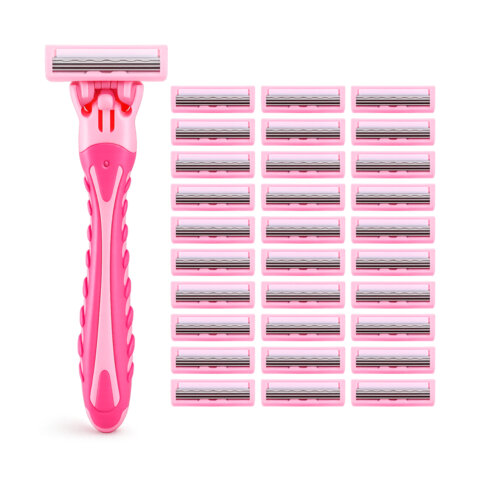 Бритвенный станок многоразовый женский, 3 лезвия, 31 кассета, розовый, X-ONE, 700025