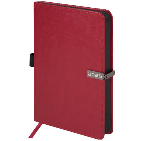 Ежедневник датированный 2026 А5 138x213 мм, BRAUBERG "Inspiration", под кожу, цветной срез, красный, 117475