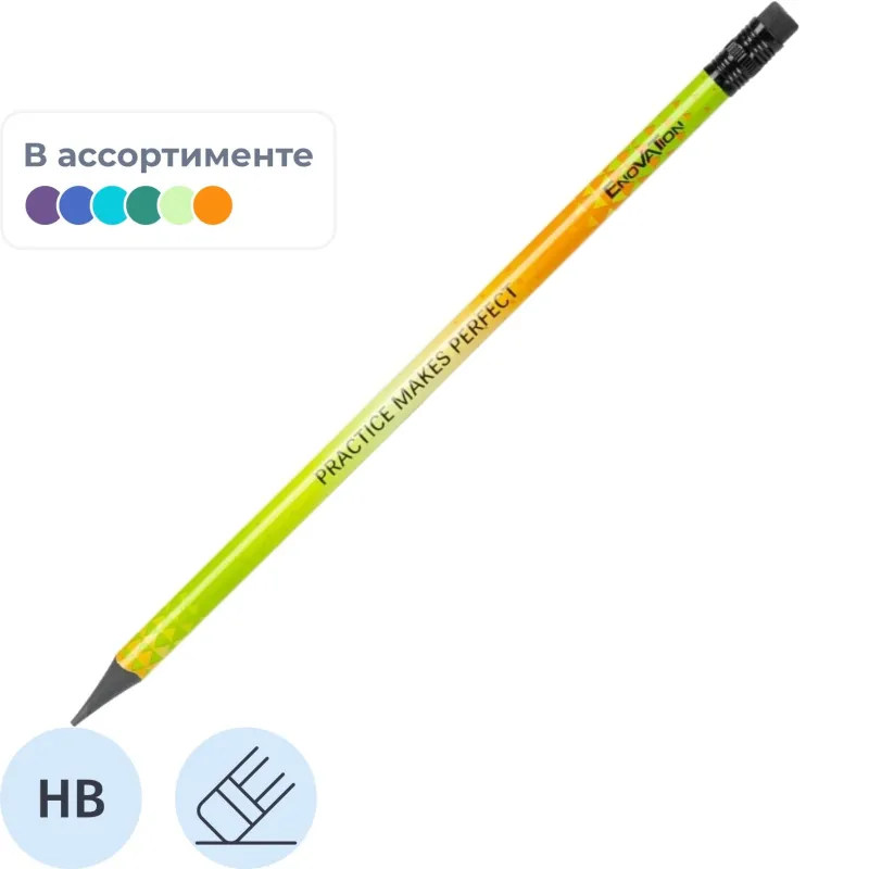 Карандаш чернографитный Deli Enovation HB пластиковый с ластиком в ассортим