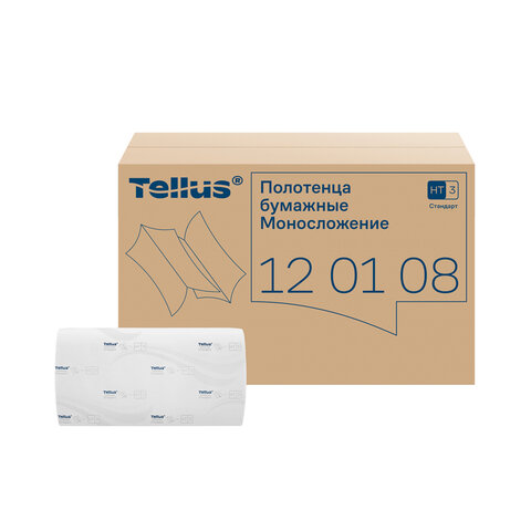 Полотенца бумажные 250 шт., Tellus/TORK (H3) UNIVERSAL, КОМПЛЕКТ 20 пачек, белые, 23х23 см, V-сложение, 120108