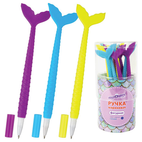 Ручка фигурная шариковая ЮНЛАНДИЯ "Русалка", мягкий силиконовый корпус, ассорти, СИНЯЯ, пишущий узел 0,7 мм, 143777