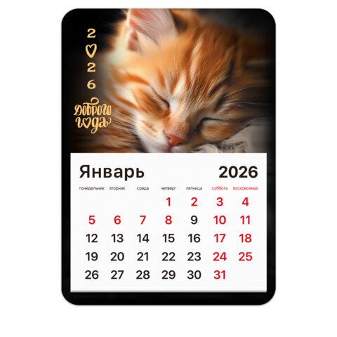 Календарь отрывной на магните на 2026 г., BRAUBERG, 130x180 мм, склейка, "Котик", 117289