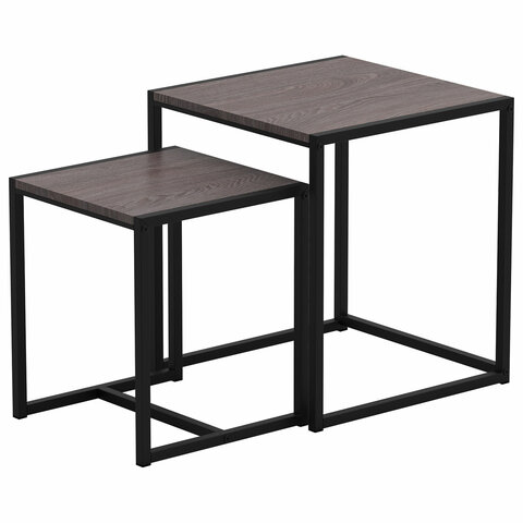 Стол журнальный "Терса", 490х490х560/390х390х460 мм, КОМПЛЕКТ 2 шт., металл/ЛДСП ясень шимо темный