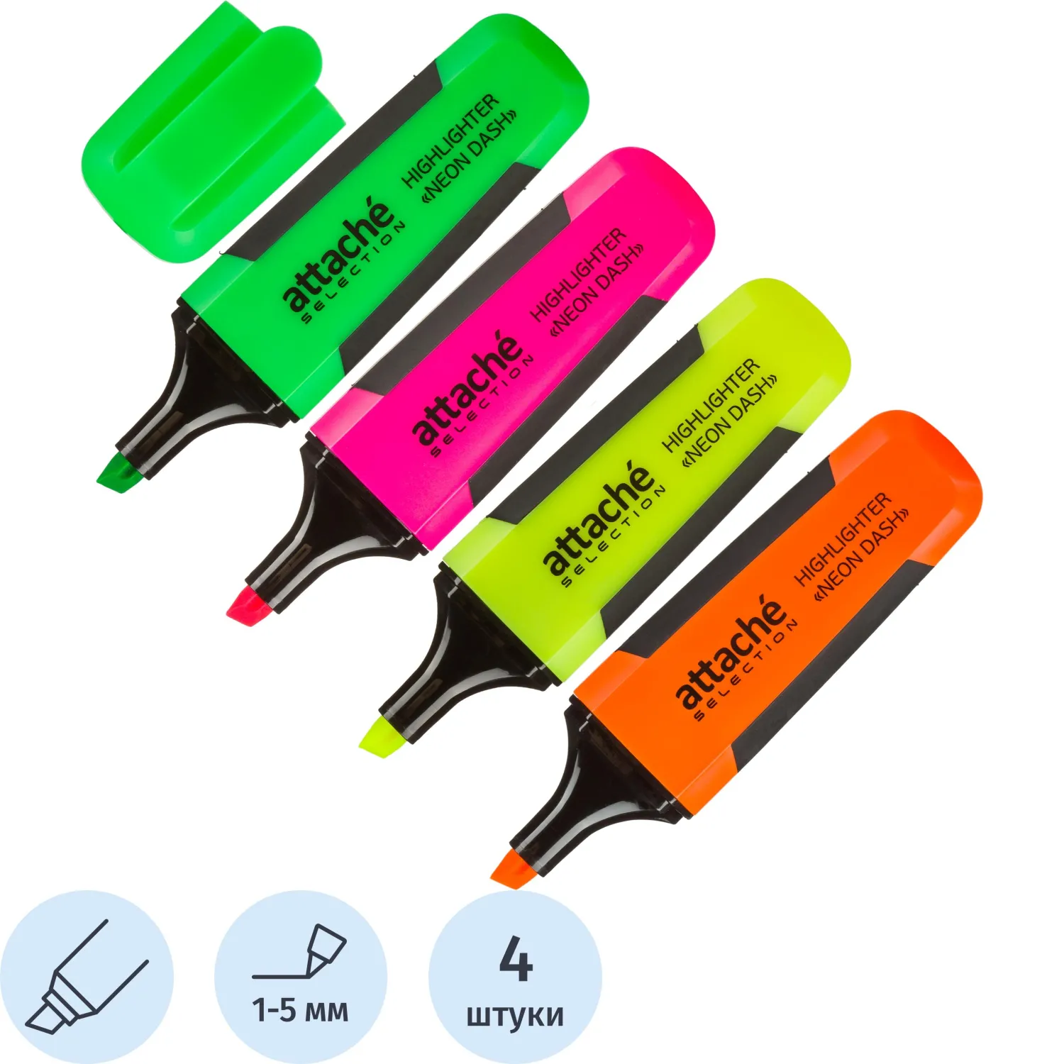 Набор текстовыделителей Attache Selection Neon Dash 1-5мм набор 4цв HL7010, 1591144К